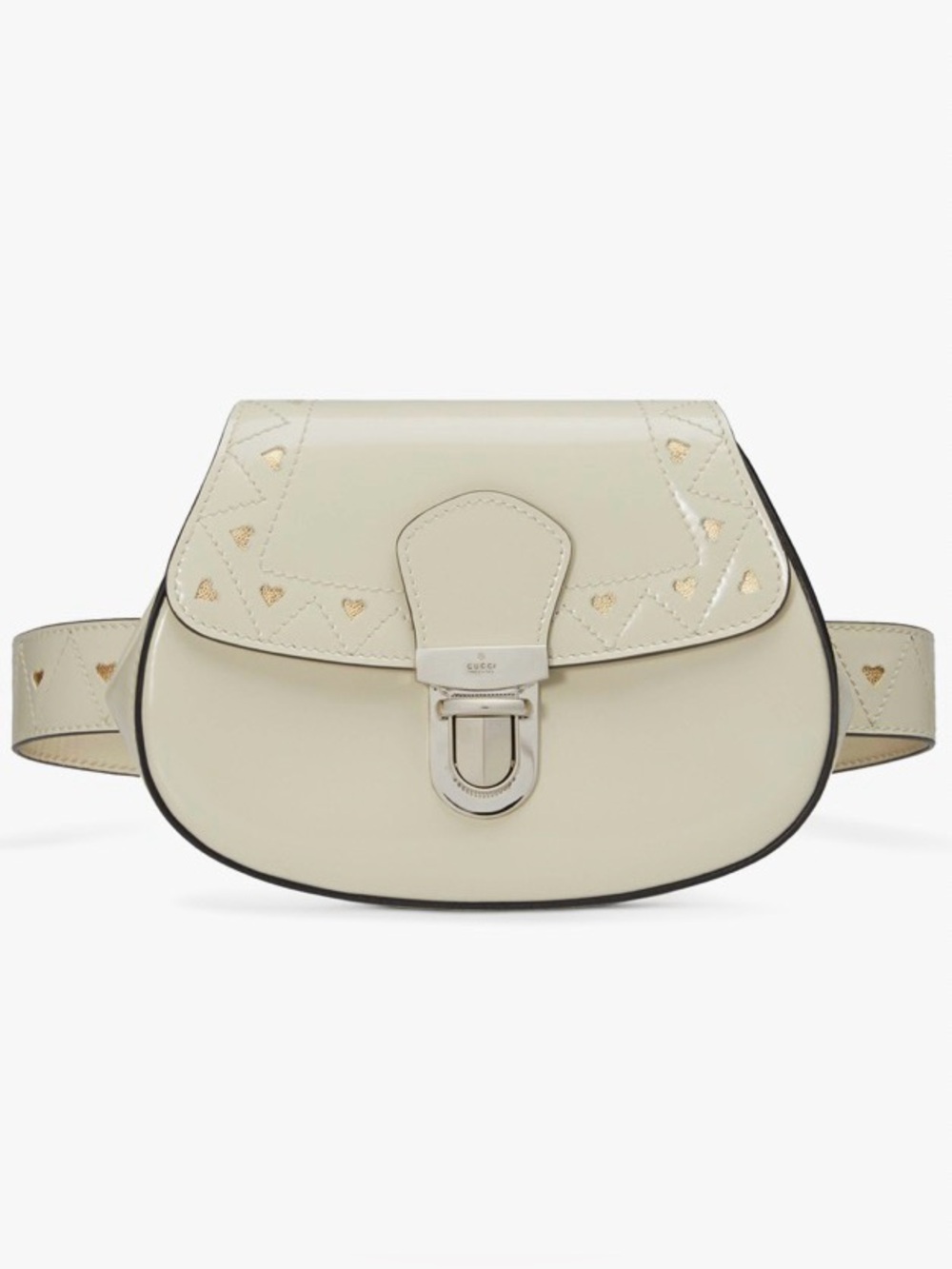 Gucci Off White Leather Belt Bag w Heart Details